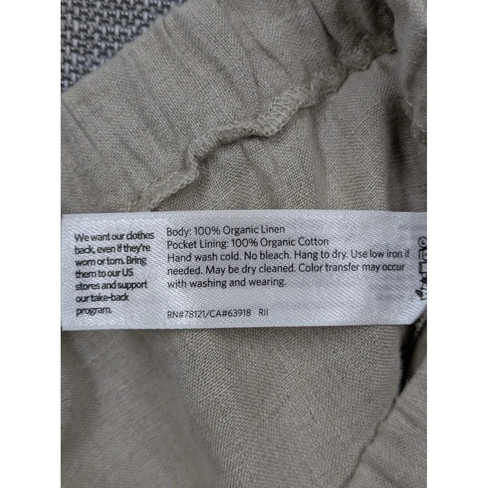 Eileen Fisher Pants Womens M Beige Linen Ankle Elastic Waist Pockets Relaxed Fit